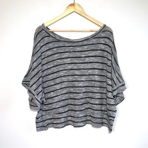 2X Ruffle Sleeve Grey Striped Crop Top